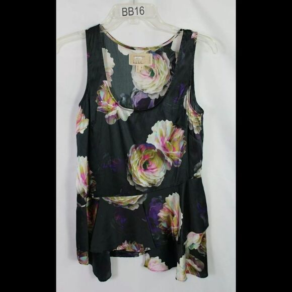 NICOLE MILLER ARTELIER SILK BLEND TOP SLEEVELESS RUFFLED ASYMMETRIC PEPLUM HEM - Picture 4 of 10